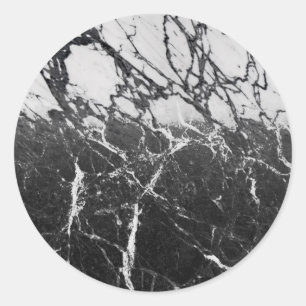 Pegatina Redonda Mármol Negro y Blanco Moderno Glam Fiesta