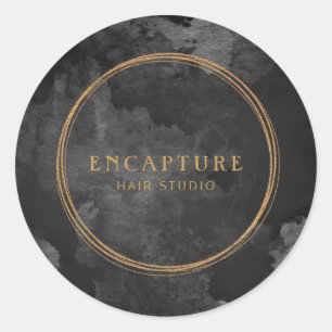 Pegatina Redonda Mármol negro y metal dorado