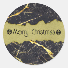 Pegatina Redonda Mármol negro y Personalizable de oro falso