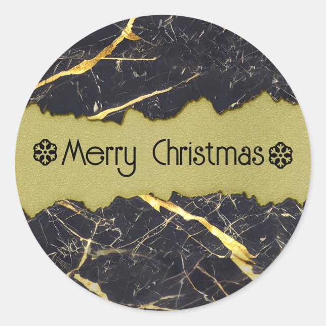 Pegatina Redonda Mármol negro y Personalizable de oro falso (Anverso)