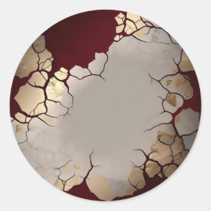 Pegatina Redonda Mármol Rojo Con Plata Y Oro