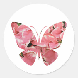 Pegatina Redonda Mármol rosa de invierno Poinsettia mariposa flor
