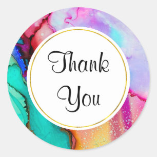 Pegatina Redonda Mármol rosa y turquesa abstracto acuarela