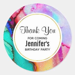 Pegatina Redonda Mármol rosa y turquesa, color de agua abstracta