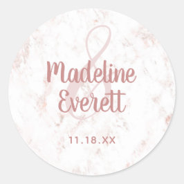 Pegatina Redonda Mármol Rubor blanco y Boda de Monograma de Oro Ros