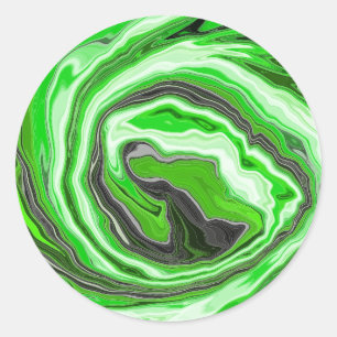 Pegatina Redonda Mármol verde animado y negro como el arte fluido d