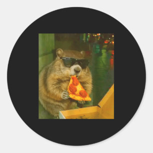 Pegatina Redonda Marmota divertida, marmota comiendo pizza, meme de