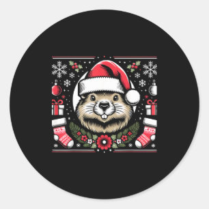 Pegatina Redonda Marmota fea de Navidad