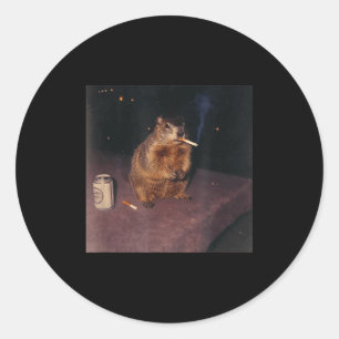 Pegatina Redonda Marmota fumando cigarrillo divertido meme retro Ge