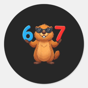 Pegatina Redonda Marmota Seis Siete Goteo 67 Meme Divertido 6-7 Día