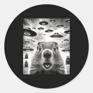 Pegatina Redonda Marmotas Raras Selfie Con Ovni Alien Funny Groun