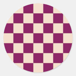 Pegatina Redonda Maroon and beige checkerboard pattern