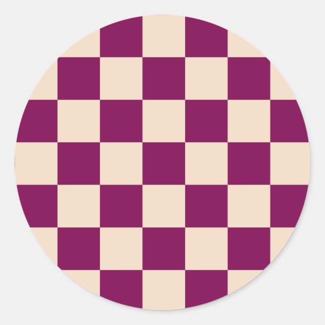 Pegatina Redonda Maroon and beige checkerboard pattern (Anverso)