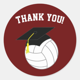 Pegatina Redonda Maroon de graduación de voleibol gracias