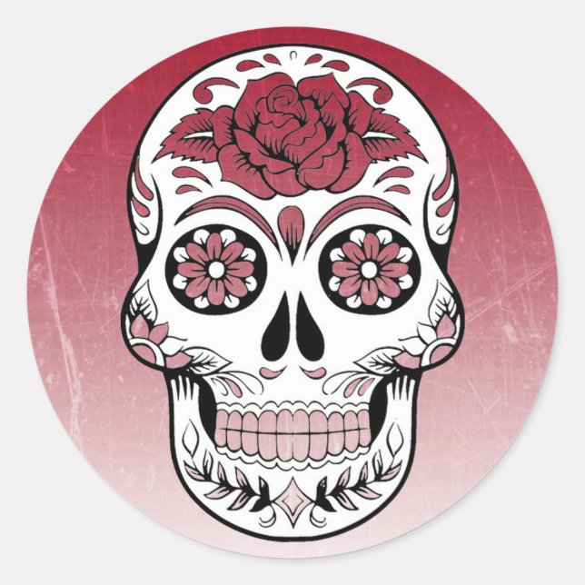 Pegatina Redonda Maroon Sugar Skull (Anverso)