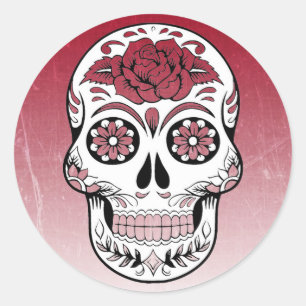 Pegatina Redonda Maroon Sugar Skull