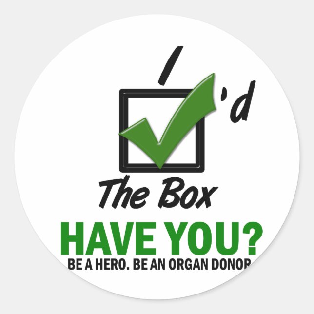 Pegatina Redonda Marque La Caja Como Donante De Órganos 2 (Anverso)