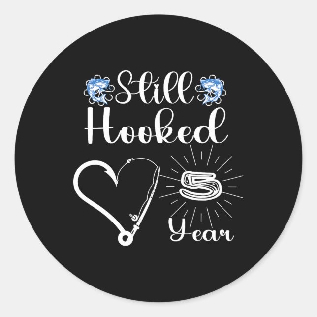 Pegatina Redonda Married 5 Years - Fishing Couple - 5th Wedding Ann (Anverso)