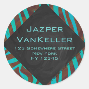 Pegatina Redonda Marrón cebra y Verde azulado con monograma