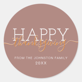 Pegatina Redonda Marrón claro Feliz día de acción de gracias
