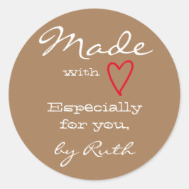 Pegatina Redonda Marrón claro simple Minimalista hecho con corazón 