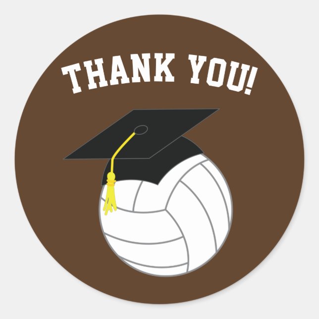 Pegatina Redonda Marrón de deportes de graduación de voleibol (Anverso)