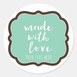 Pegatina Redonda Marrón de menta y chocolate hecho con amor Favor d