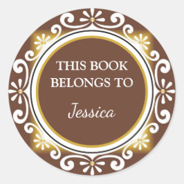 Pegatina Redonda Marrón Decorativo De La Biblioteca De Librerías