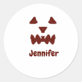 Pegatina Redonda Marrón Halloween cara temible otoño añadir nombre