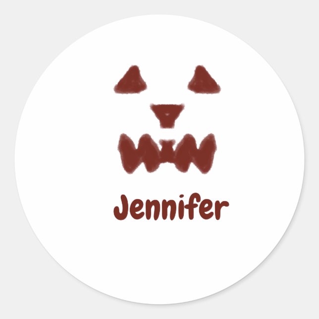 Pegatina Redonda Marrón Halloween cara temible otoño añadir nombre  (Anverso)