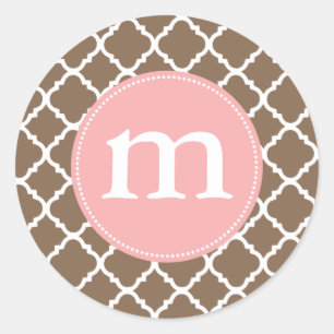 Pegatina Redonda Marroquí elegante Quatrefoil de Brown