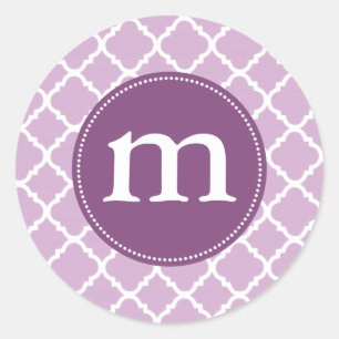 Pegatina Redonda Marroquí púrpura elegante Quatrefoil personaliza