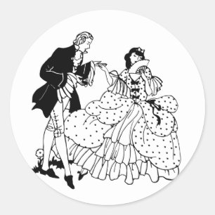 Pegatina Redonda Marry Me Victorian Couple Silhouette Art