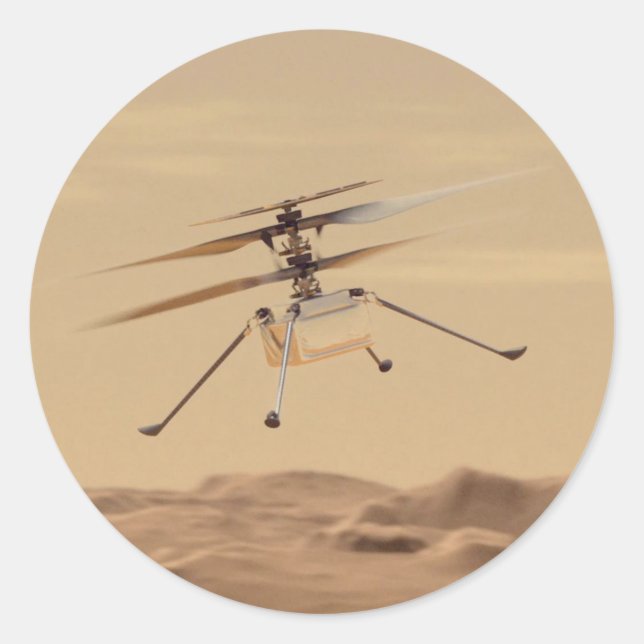 Pegatina Redonda Mars Ingenuity Helicopter Flight (Anverso)