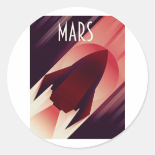 Pegatina Redonda Mars Starship Art Deco Space Art