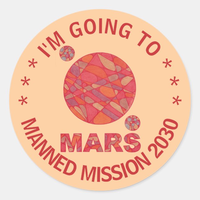 Pegatina Redonda Mars The Red Planet Space Geek Solar System Fun (Anverso)