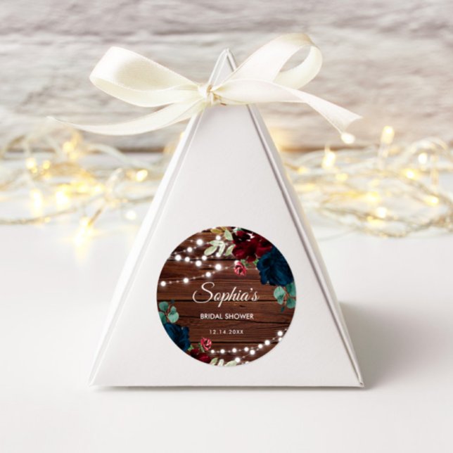 Pegatina Redonda Marsala y flores Navy Rustic Desayuno de novia  (Subido por el creador)