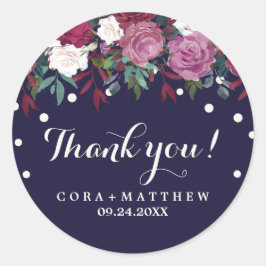 Pegatina Redonda Marsala y la floral borgoñona en la marina gracias