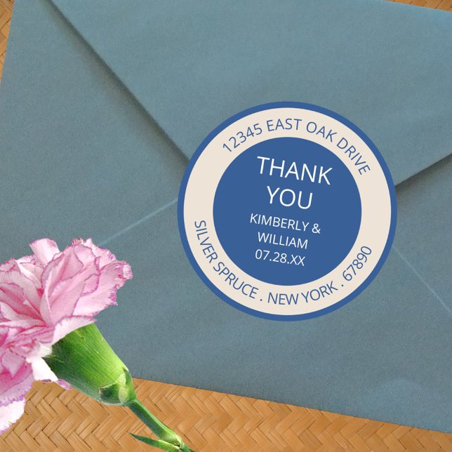 Pegatina Redonda Marsella Bleu Moda Favor De La Boda O Para Sobres (Marseille Bleu Modern Wedding Stickers - Custom Wedding Favors Or Envelope Seals)