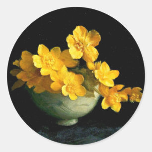 Pegatina Redonda Marsh Marigolds, pintura de vida