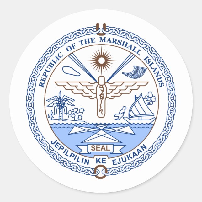 Pegatina Redonda Marshallese Seal, Islas Marshall (Anverso)