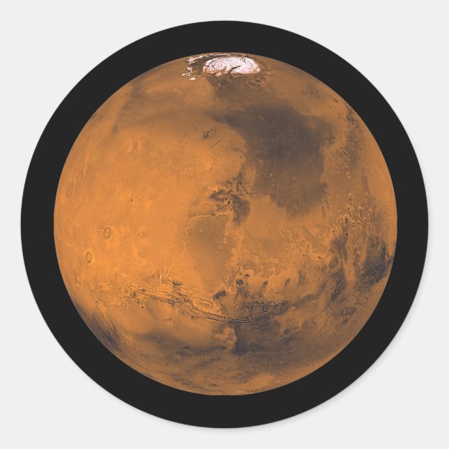Pegatina Redonda Marte el planeta rojo en el espacio ultraterrestre (Anverso)