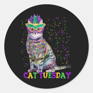 Pegatina Redonda Martes de gato Divertido Mardi Gras 2025 hombres d