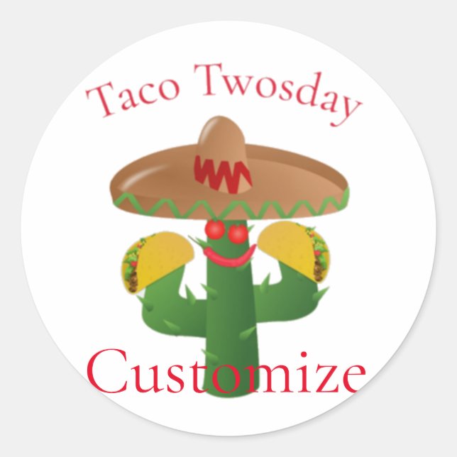 Pegatina Redonda Martes Taco Saguaro Cactus Thunder_Cove (Anverso)