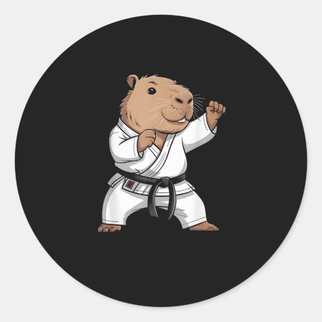 Pegatina Redonda Martial Arts Capybara Funny Karate Taekwondo Jiu J (Anverso)