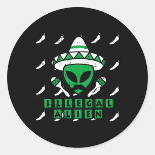 Pegatina Redonda Martian Ilegal Alien Mexicano Area-51 Fun Hallowee