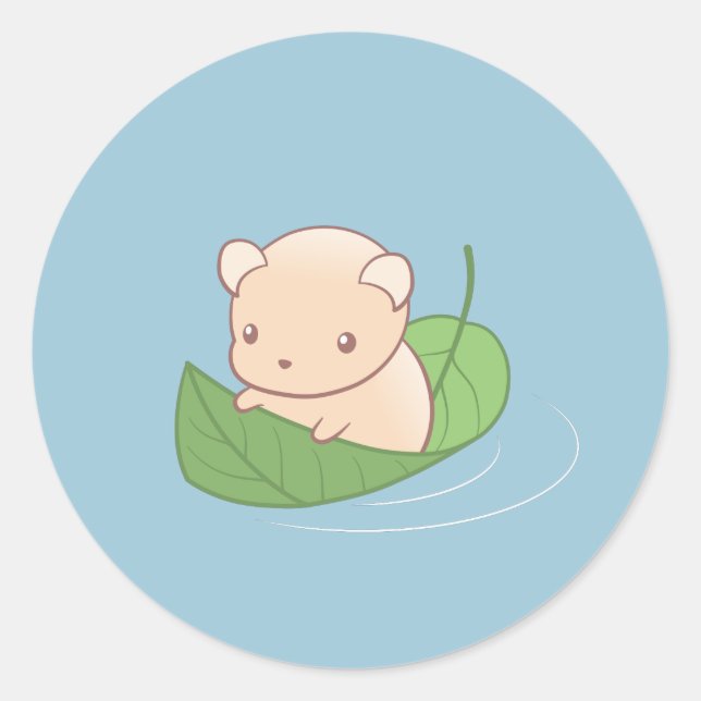 Pegatina Redonda Martillo de ratón suave flotando en una hoja (Anverso)