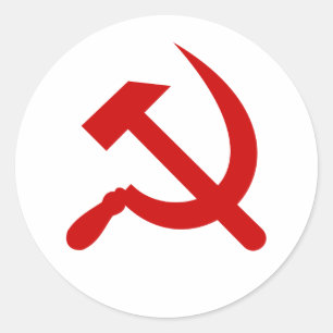 Pegatina Redonda Martillo y hoz del comunismo rojo
