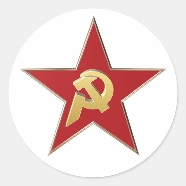 Pegatina Redonda Martillo y hoz en la estrella roja (Anverso)