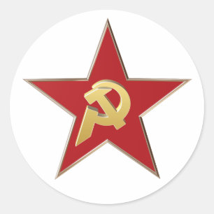 Pegatina Redonda Martillo y hoz en la estrella roja